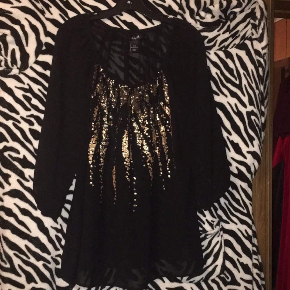 Lane Bryant Sheer Black Sequin Blouse 14/16 EUC